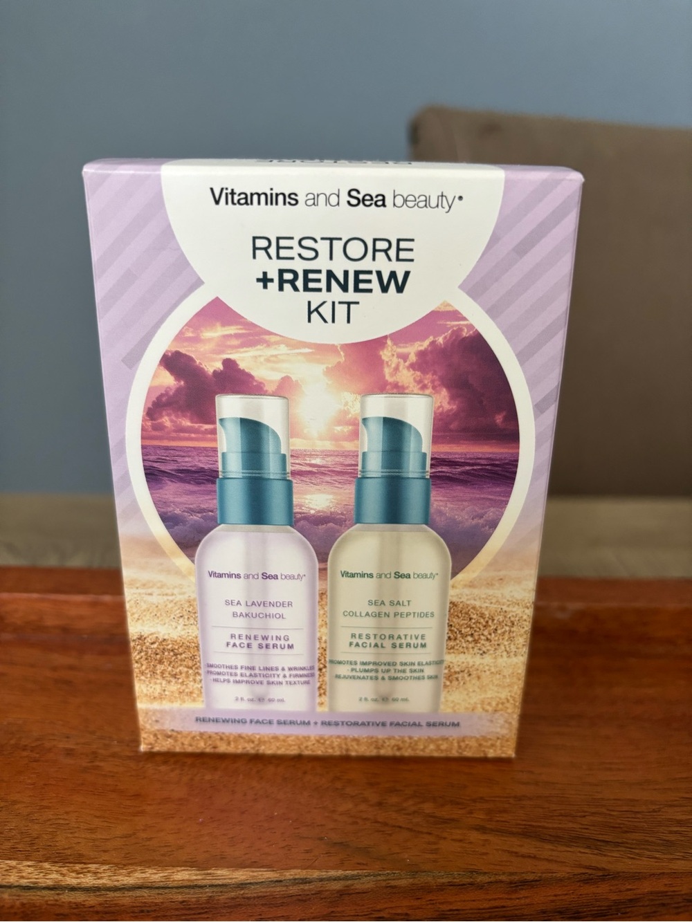 Vitamins & Sea Beauty Restore+Renew Kit Bakuchiol & Collagen Peptides Serums New